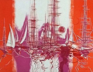 Max Gunther Mid - Century Pencil - Signed Lithograph " Sails " 1970 Ltd Ed