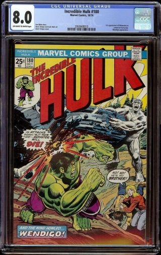 Incredible Hulk 180 Cgc 8.  0 Ow/w (marvel,  1974) 1st Appearance Wolverine