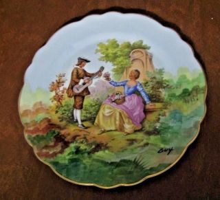 Limoges Hand Painted 8 1/2 " Plate - Courting Couples - Signed By Artist - France