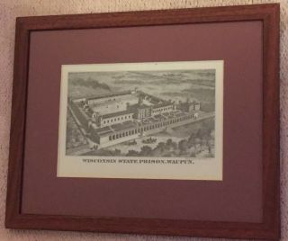 Late 1800s Wisconsin State Prison Waupun Wsp Framed Rare Lithograph Engraving