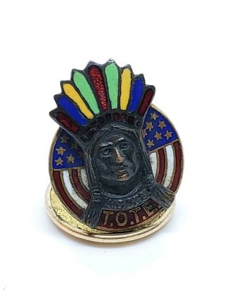 Antique T.  O.  T.  E Improved Order Of The Red Man Enameled Chief Screw Back Pin