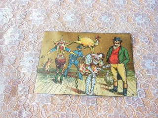 Victorian Christmas Card/clowns And Turkey Playing Leap - Frog