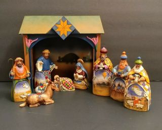 Jim Shore Heartwood Creek Mini Nativity Set Of 10 Figurines / Stable 2004