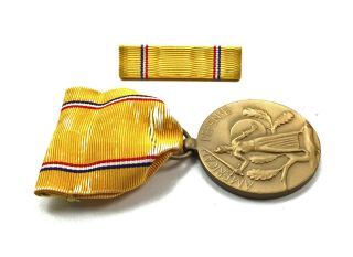 WWII US Navy Marine Corps American Defense Service Medal Slot Brooch Ribbon WW2 2