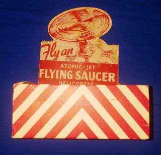 Rare Authentic Antique Flying Tin Toy " Atomic - Jet Flying Saucer " Old Stock