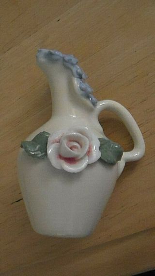 Vintage Porcelain Miniature Vase With Flowers Attached Made In Germany 2 3/4 " H