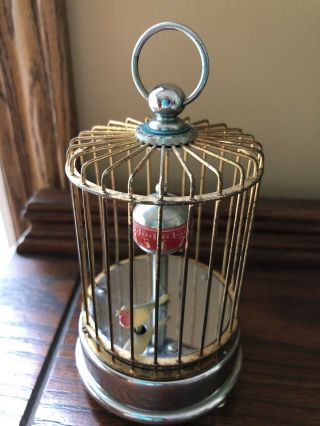 Vintage Wind Up Bird In A Cage With Art Deco Style Ball,  Nonworking