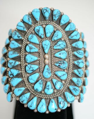 Outstanding Vintage Navajo Sterling Silver Turquoise Cluster Bracelet