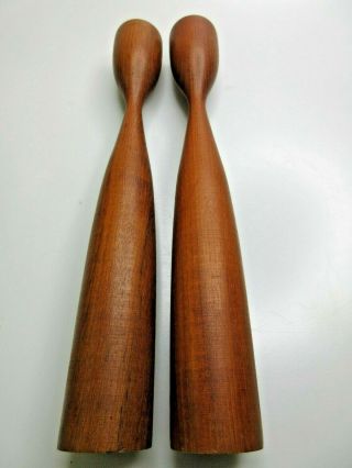 Vintage Mcm Danish Crafted Wood Taper Candle Holders Pair 11.  5 " Made In Denmark