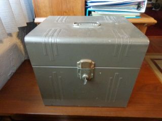 Vtg Metal File Box With Key Acorn Chicago 11x10x12.  5