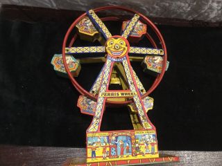 Vintage J.  Chein Usa Hercules Ferris Wheel Tin/pressed Metal Wind Up Toy - Originl