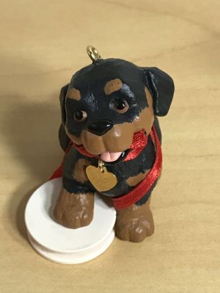 Puppy Love 1995 Hallmark Keepsake 5 Rottweiler Dog Spool Of Ribbon Ornament