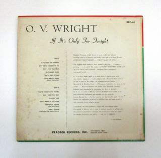 O.  V.  WRIGHT IF IT IS ONLY FOR TONIGHT ' 65 MONO LP BACKBEAT 61 Rare Soul Funk O V 2