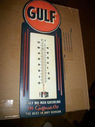 GULF Thermometer NO - NOX Gasoline and Oil Vintage Style Wall Garage Home Sign Gas 2