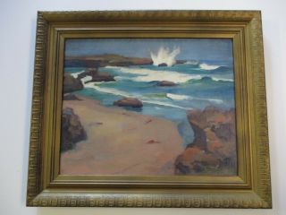 Vintage American Coastal Painting Crashing Waves Seascape California Landscape