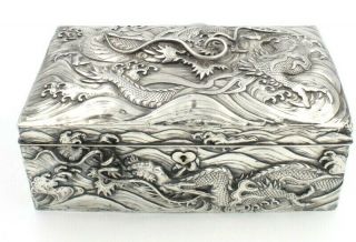 Vintage Asian Stylized Dragon Sterling Silver And Wood Jewelry Box No Res 6948