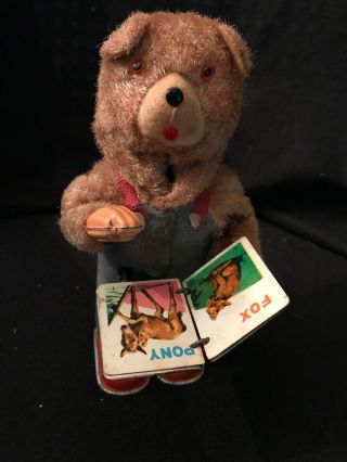 Vintage Mechanical Wind Up Cubby The Reading Bear With Book 7”