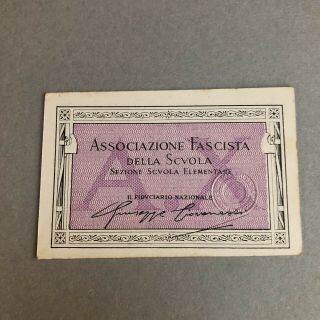 L) Italy Italian Fascist Id Card School Association Scuola Elementare X