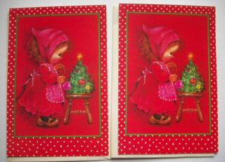 2 Girl Decorating The Tree Vintage Christmas Greeting Cards
