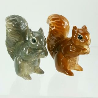 Vintage Hagen Renaker Miniature Figurine Set Squirrels Eating Gray & Brown