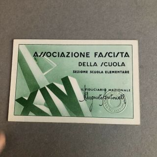 L) Italy Italian Fascist Id Card School Association Scuola Elementare Xiv