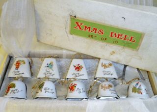 Vintage Christmas Bells Japan Porcelain? 1 5/8 " Mini Tree Ornaments 9pc