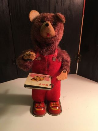 Vintage Wind Up Bear That Turns A Book Page