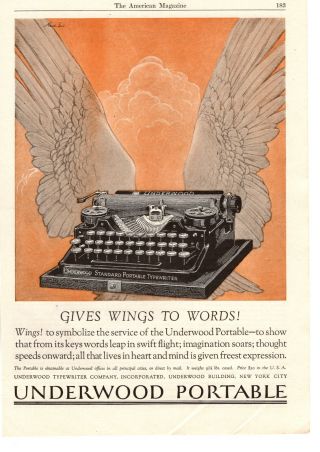 1923 Underwood Portable Typewriter Gives Wings To Words Franklin Booth Print Ad