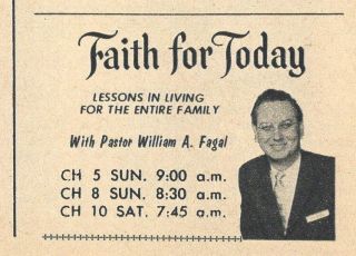 1960 Tv Ad Pastor William A.  Fagal Faith For Today Seventh Day Adventist