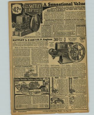 1925 Paper Ad Sattley Gas Gasoline Hit Miss Engines 1.  5 3 5 7 Hp Saw Rig