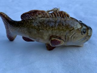 Ceramic Folk Art Big Mouth Bass Fish Hanging Christmas Tree Ornament 5”