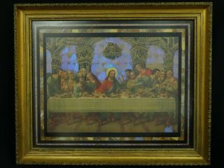 Vintage Signed Framed Butterfly Wings Religious Art Last Supper 23 " X19 "