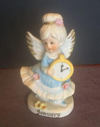 Vintage January Angel Figurine With Clock Brinn’s Made In Taiwan