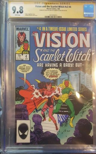 Vision And Scarlet Witch 4_cgc 9.  8_signed By Elizabeth Olsen And Paul Bettany