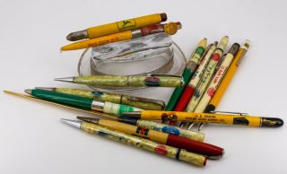 Vintage Ballpoint Pens - Most With Advertising Ford,  Standard,  John Deere,  Shell