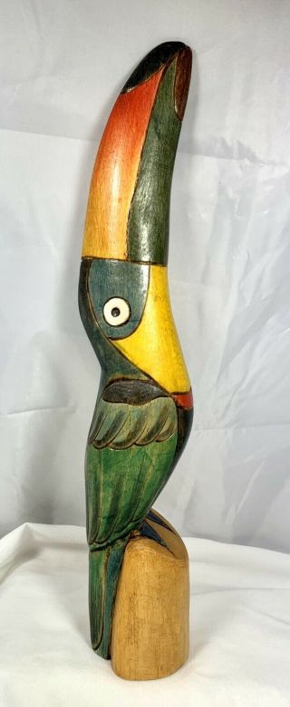 Hand Carved Painted Wood Toucan Bird Wooden Figure Statue Folk Art Sculpture Fig