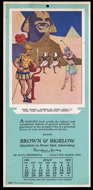 1930 Brown & Bigelow Company Archives Golf Calendar Art Deco Egyptian Cleopatra