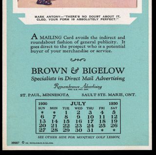 1930 Brown & Bigelow Company Archives Golf Calendar Art Deco Egyptian Cleopatra 2