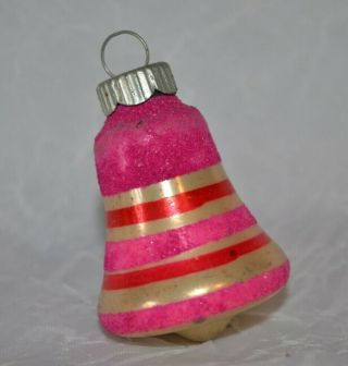 Vtg Shiny Brite Bell Xmas Ornament Silver & Red,  Pink Mica,  2 " (36)
