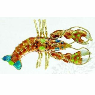Orange Lobster Articulated Cloisonne Metal Christmas Tree Ornament Sea Life