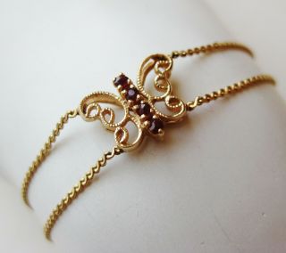 Vintage 14k Gold Red Spinel Gemstone Butterfly Chain Link Bracelet