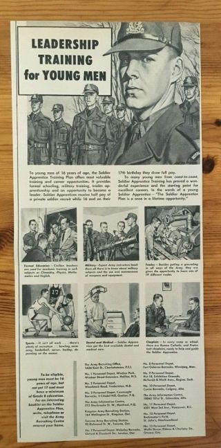 1955 Ad Canada Canadian Army Recruiting Ad Post Korean War Soldiers