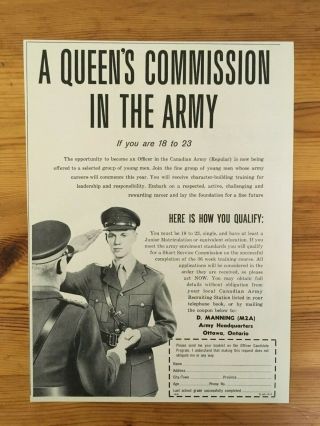 1960 Ad Canada Canadian Army Recruiting Queen 