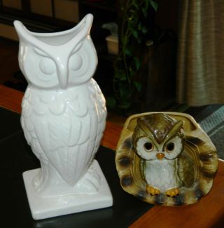 Vintage White Owl Vase Figurine And Bonus Owl Planter