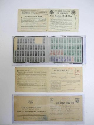 Set Of 4 Wwii War Ration Book No.  1 - No 4 With Stamps
