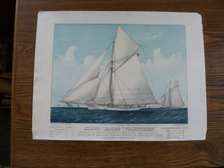 Sloop Yacht Volunteer - 1887 Currier & Ives Lithograph -