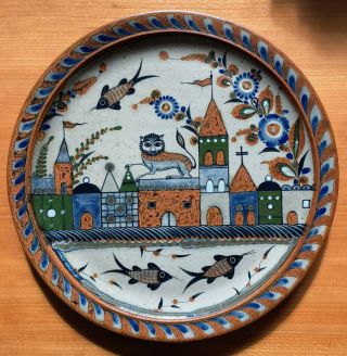 Jorge Wilmot Tonala Mexican Art Pottery Signed Vintage Charger Platter Jalisco