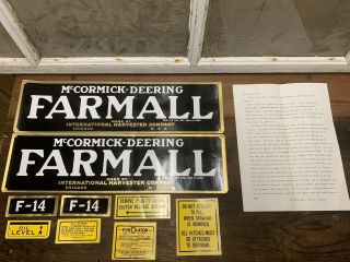 Nos Mccormick Deering Farmall F - 14 Decal Set Vintage Letter Advertising Tractor