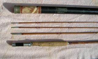 Vintage Montague Redwing 9 Ft Bamboo 3pc Fly Rod W/ Orig.  Metal Tube