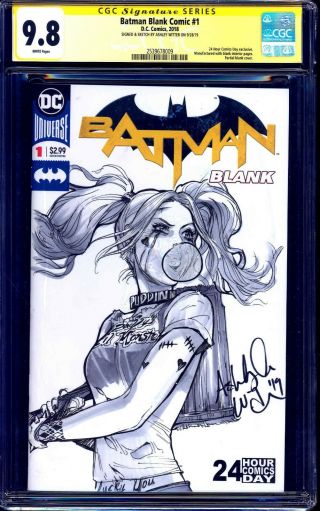 Batman 1 Blank Cgc Ss 9.  8 Signed Harley Sketch By Ashley Witter Nm/mt